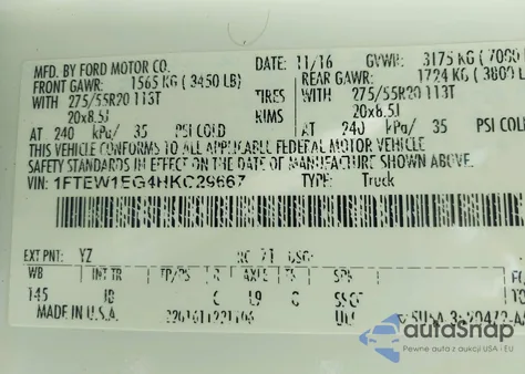 2017 Ford F-150 Xlt из США, поврежденный, VIN 1FTEW1EG4HKC29667